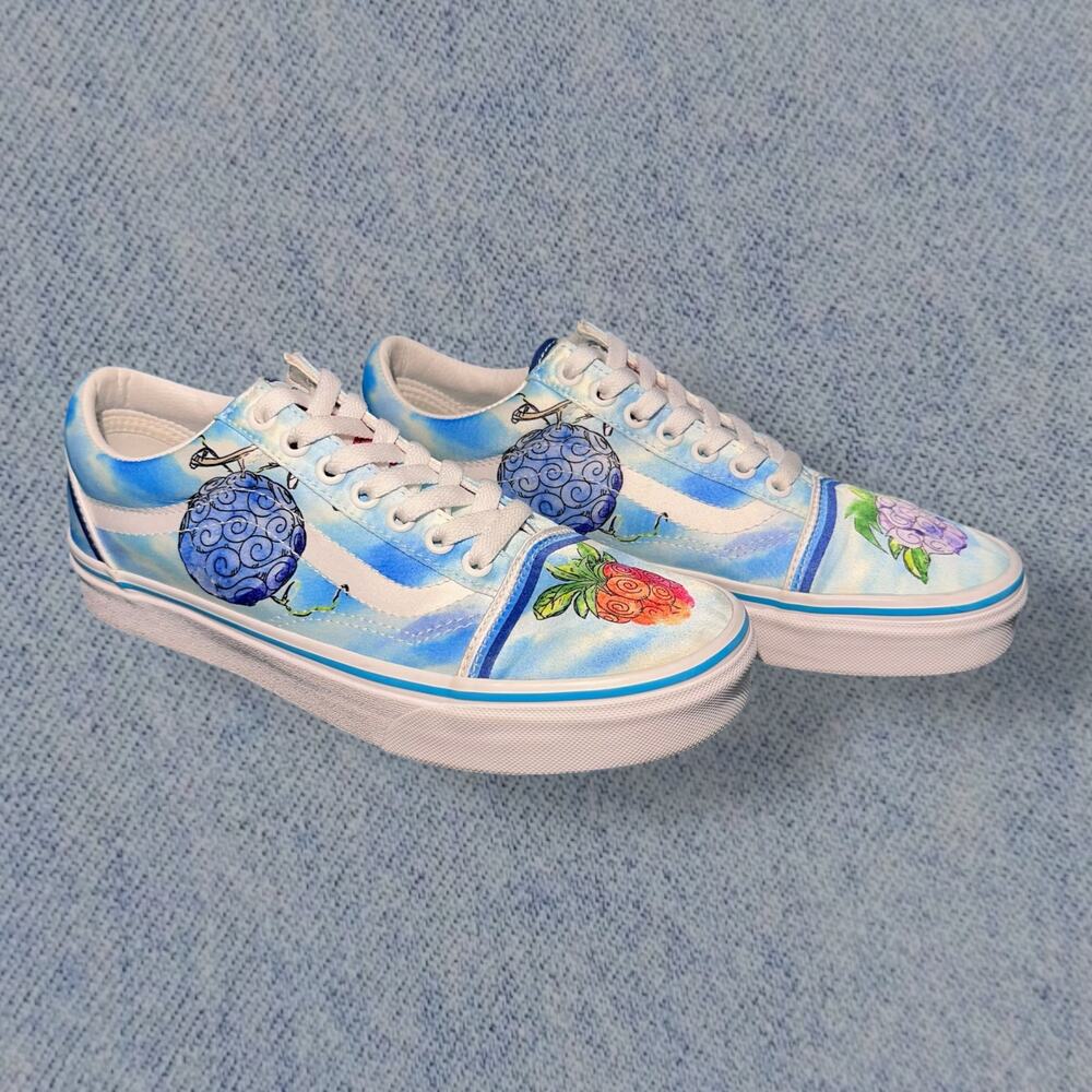 Vans x One Piece Old Skool “Devil Fruit” Blue Custom Sneakers - Men’s Si…